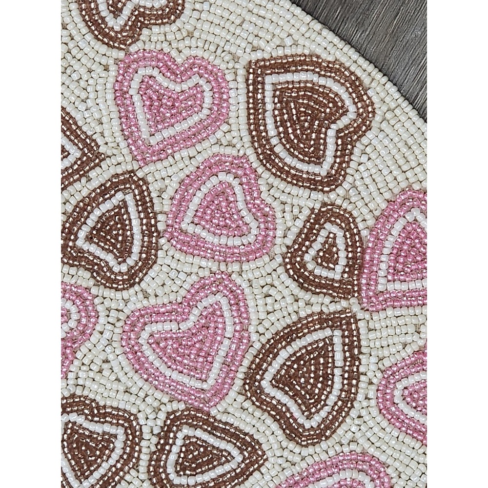 Valentines Day Pink & Gold Hearts Beaded Placemat Charger Placemats 2 Pc 15" - Picture 6 of 7
